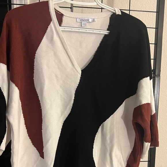 Chico's V-Neck Sweater in Black, White, and Brown sz large 12/14 - Picture 3 of 4